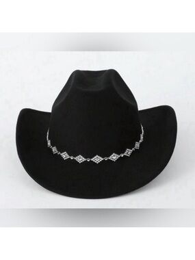Rhinestone decorated embellished black cowboy cowgirl hat New Adjustable